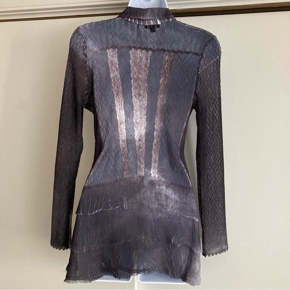 Komarov Beautiful Unique Abstract Sheer Button Down Long Sleeve Blouse, Sz M - Picture 12 of 16